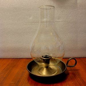 Vintage Princess House Crystal Hurricane Brass Chamberstick Candleholder